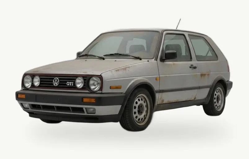 Secuencia de referencia: un Volkswagen Golf Mk2 pasando de oxidado a restaurado